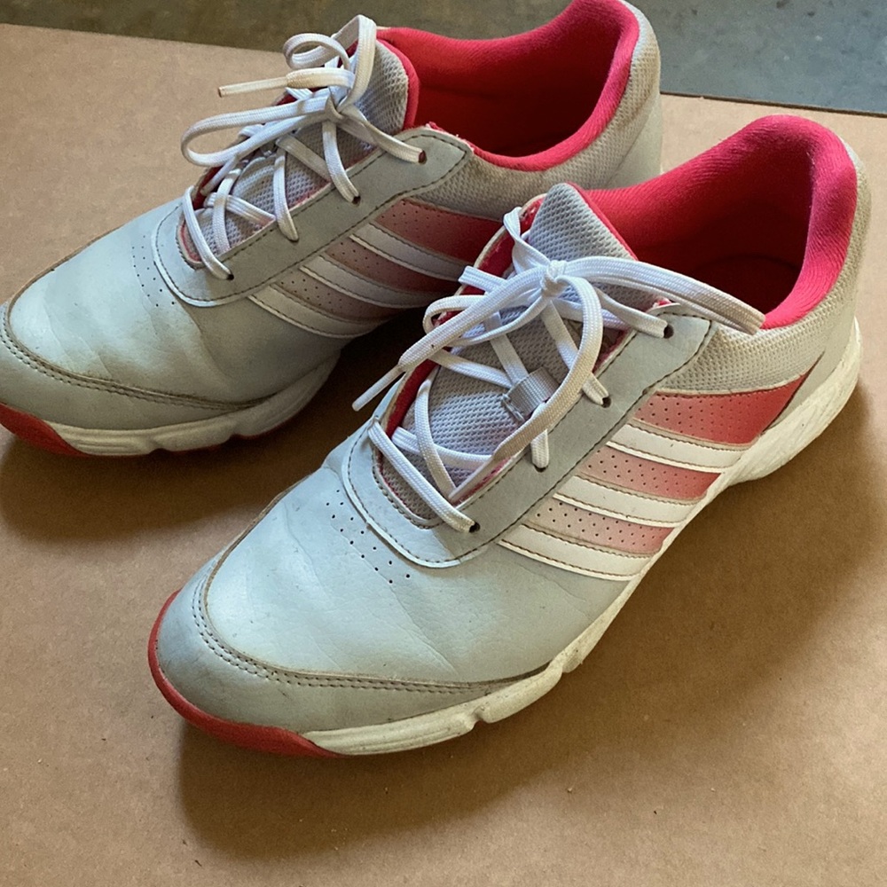 Adidas Golf shoes white Pink stripes women size 6.5 lace up